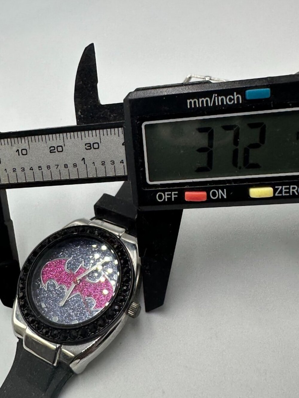 3/$30 Batgirl Pink Emblem Watch Women Silver Tone Black Rhinestone Bezel - Picture 10 of 13